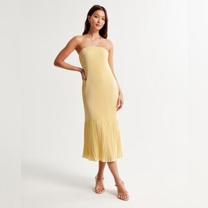 abercrombie & fitch gisselle pleat release strapless midi dress in butter yellow